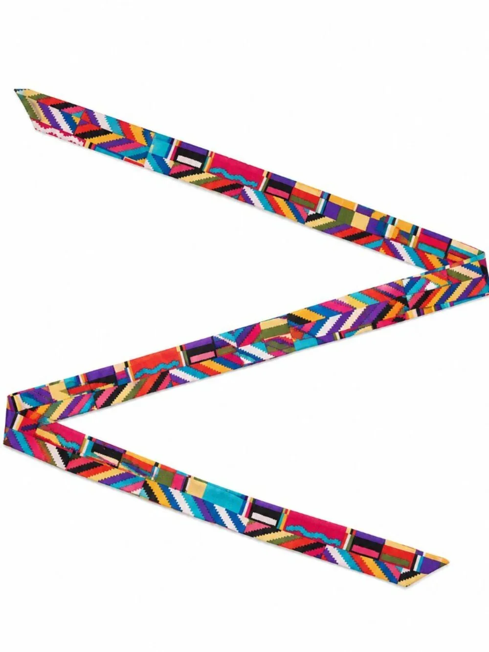 Multicolor Geometric Skinny Scarf Hair Neck Bag Accent